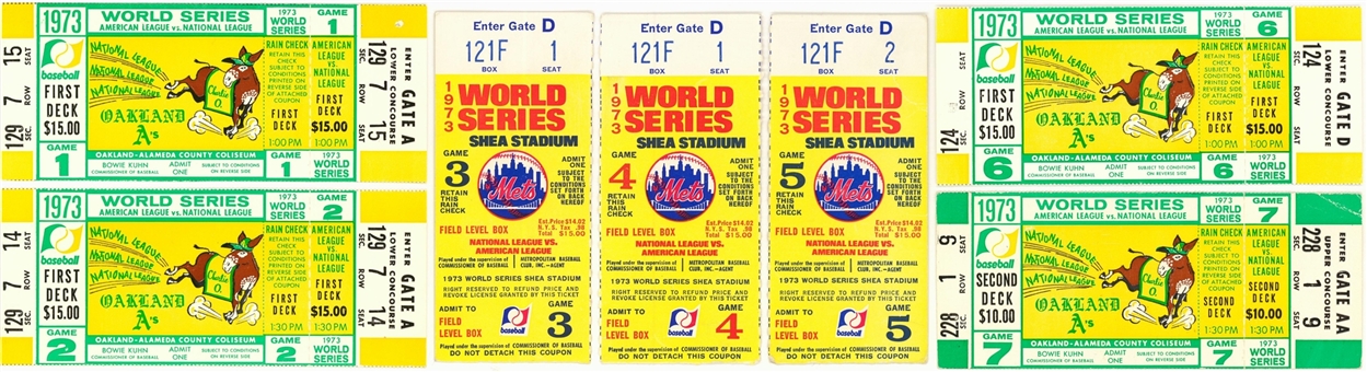 Lot of (7) 1973 World Series New York Mets vs. Oakland As Full Run Ticket Collection 